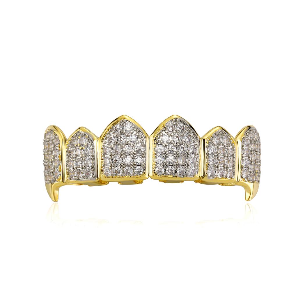 INS Popular hiphop European and American Hip-Hop Gold Teeth Set Sharp Teeth Jewelry Micro-Inlaid Gold Teeth Decoration Teeth Manufacturer