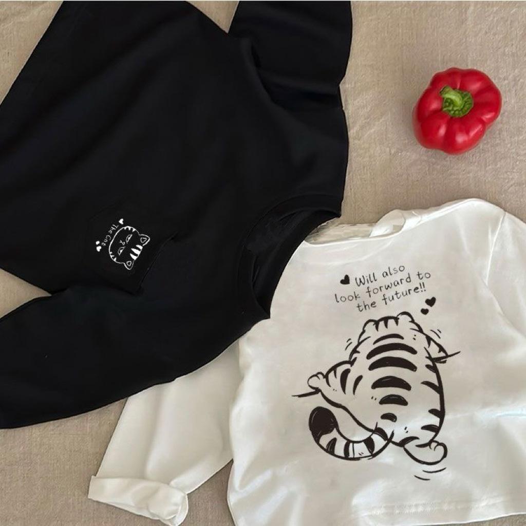 

Детская хлопковая футболка с длинным рукавом, карманом и принтом, круглым вырезом, свободного кроя для весны и осени - Доступна в подростковых размерах 160cm