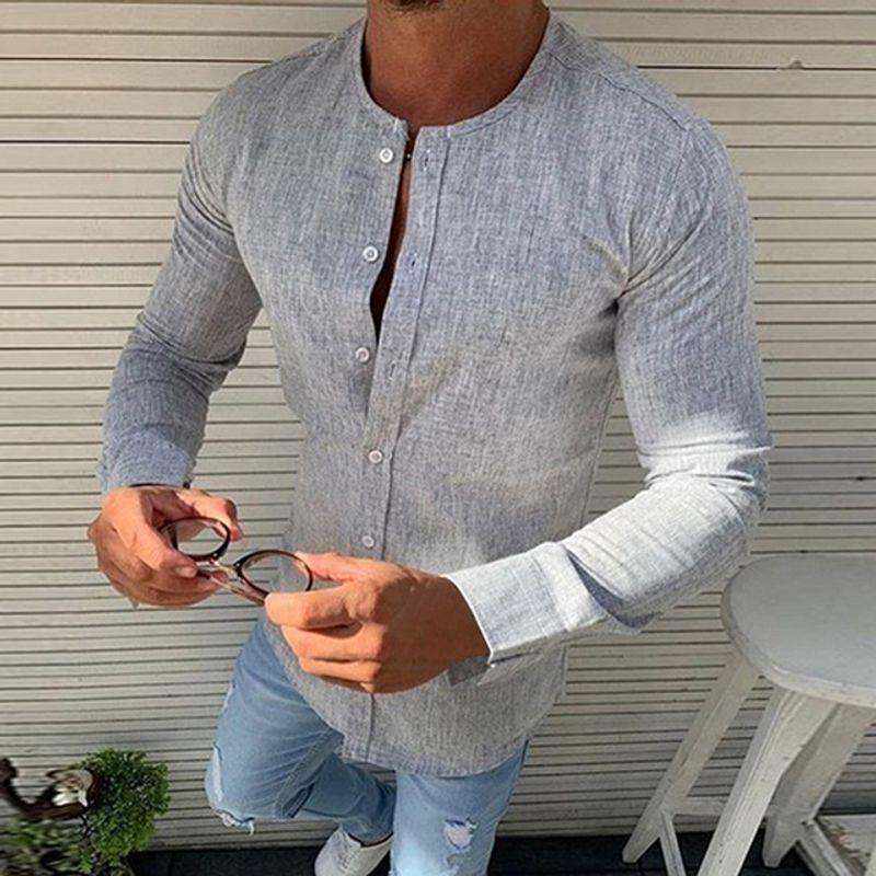

Crew Neck Linen Solid Color Men s Shirt Crew Neck Linen Pure Color Men s Shirt Gray XL