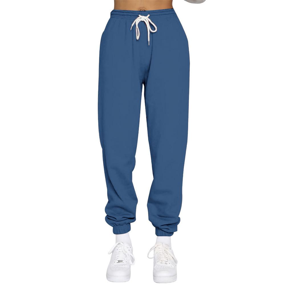 Pantalones de felpa para mujer, pantalones informales de invierno con cordón para mujer, Color sólido, pantalones elásticos deportivos de ocio, pantalones Haren