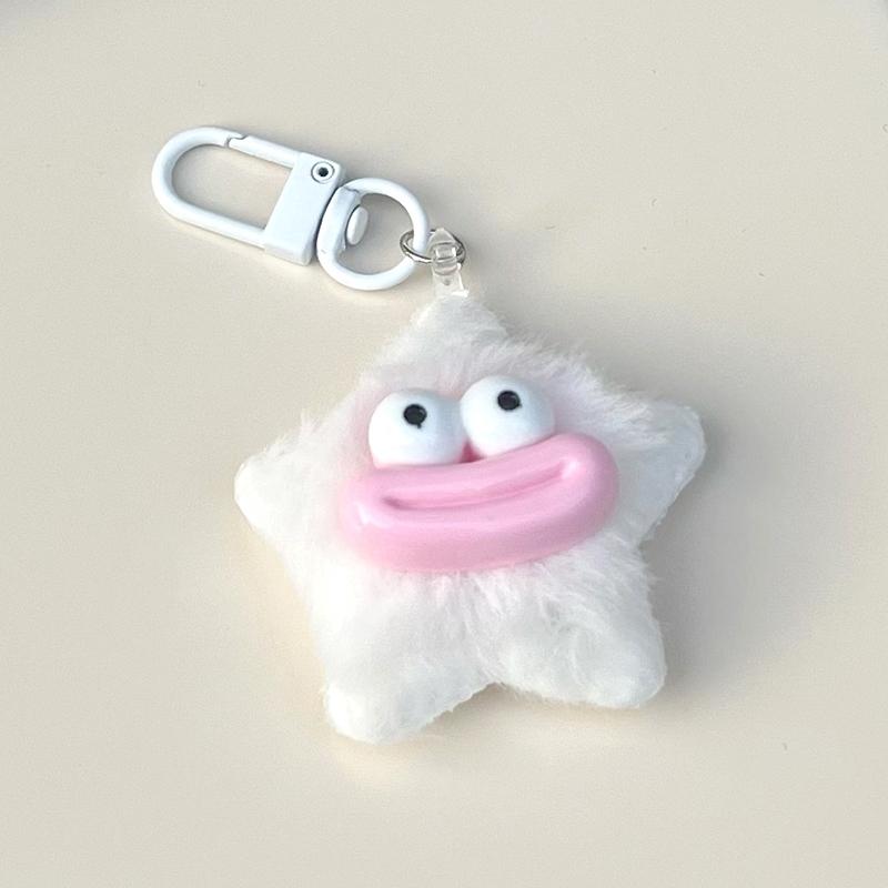 

Милый брелок с изображением колбасы и пентаграммы, мультяшная звезда, плюшевый кулон, кольцо для ключей для пары, подвески для рюкзака, автомобильная сумка, декор, Рождественский подарок белый