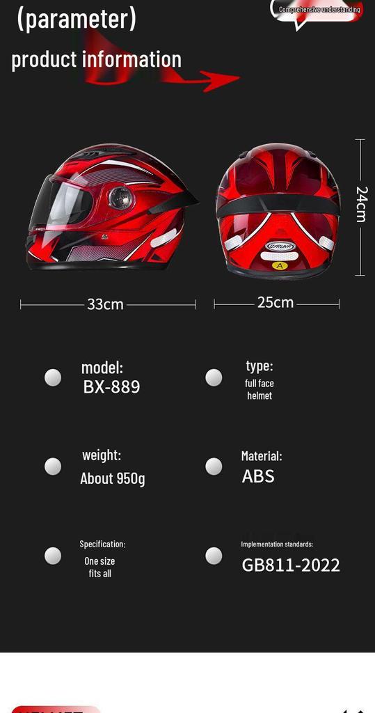 New 3C-Certified Full Face Motorcycle Helmet - Double Lens, All-Season, Cool, Cold-Proof, Rain-Proof, Unisex.