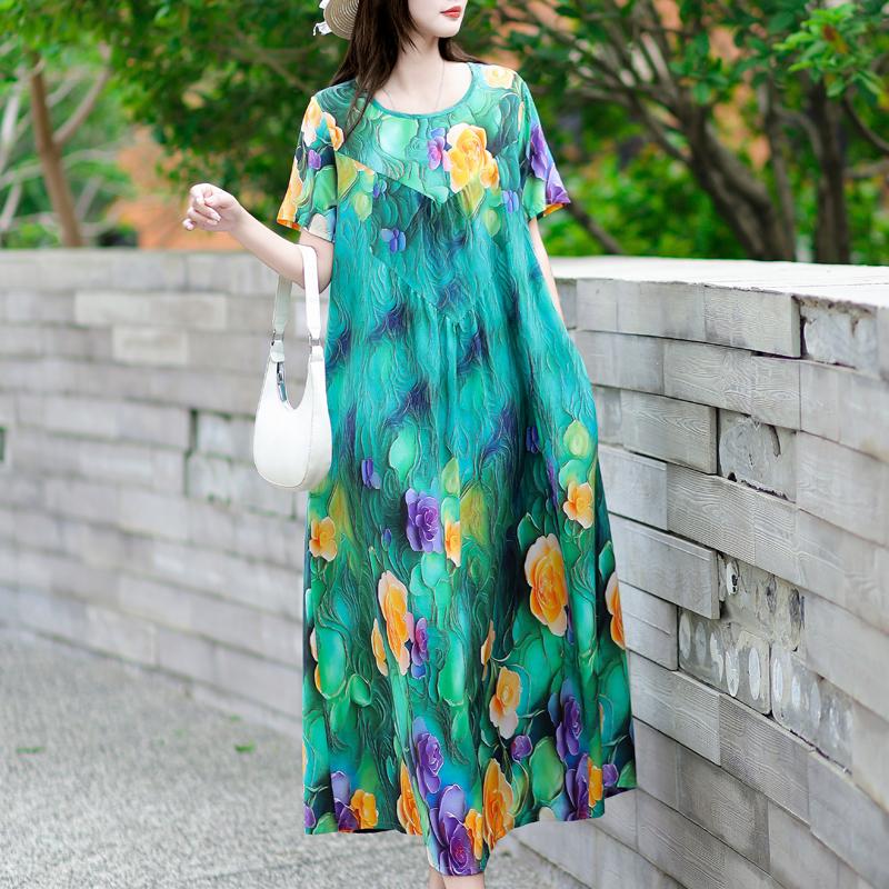 

Элегантные летние свободные платья женские винтажные платья с коротким рукавом большого размера повседневные длинные платья 3XL зелёный