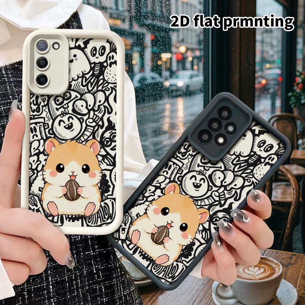 Phone Case: 2D Flat Samsung Galaxy A34 A35 M05 M06 S20 S22 S21 FE Plus 5G Protective Case, Sunflower Seed-Eating Hamster, Christmas and Halloween Gift