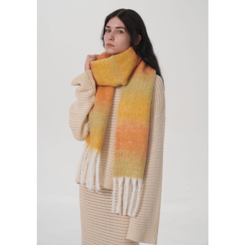 Original design light luxury gradual change wool scarf women, winter new solid color mohair warm scarf scarf