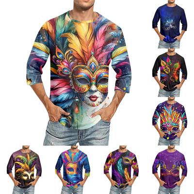 Men's Round Neck Seven Quarter Sleeve Top T-shirt, Men's Casual Loose Seven Quarter Sleeve