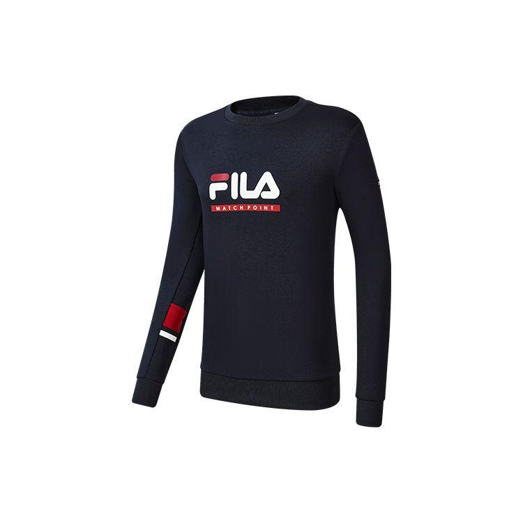 FILA Athletics Loose Letter Logo Printed Sports Knit Pullover Sweatshirt Men sweatshirt Dark-Blue A11M233202FNV
