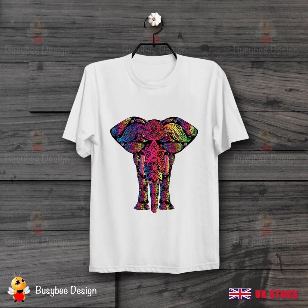 T-shirt Unisex Retro Art Elefante Colorato e Nero Divertente Cool Stile Hipster B163