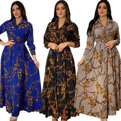 Muslim Women Vintage Print Long Abaya Dress