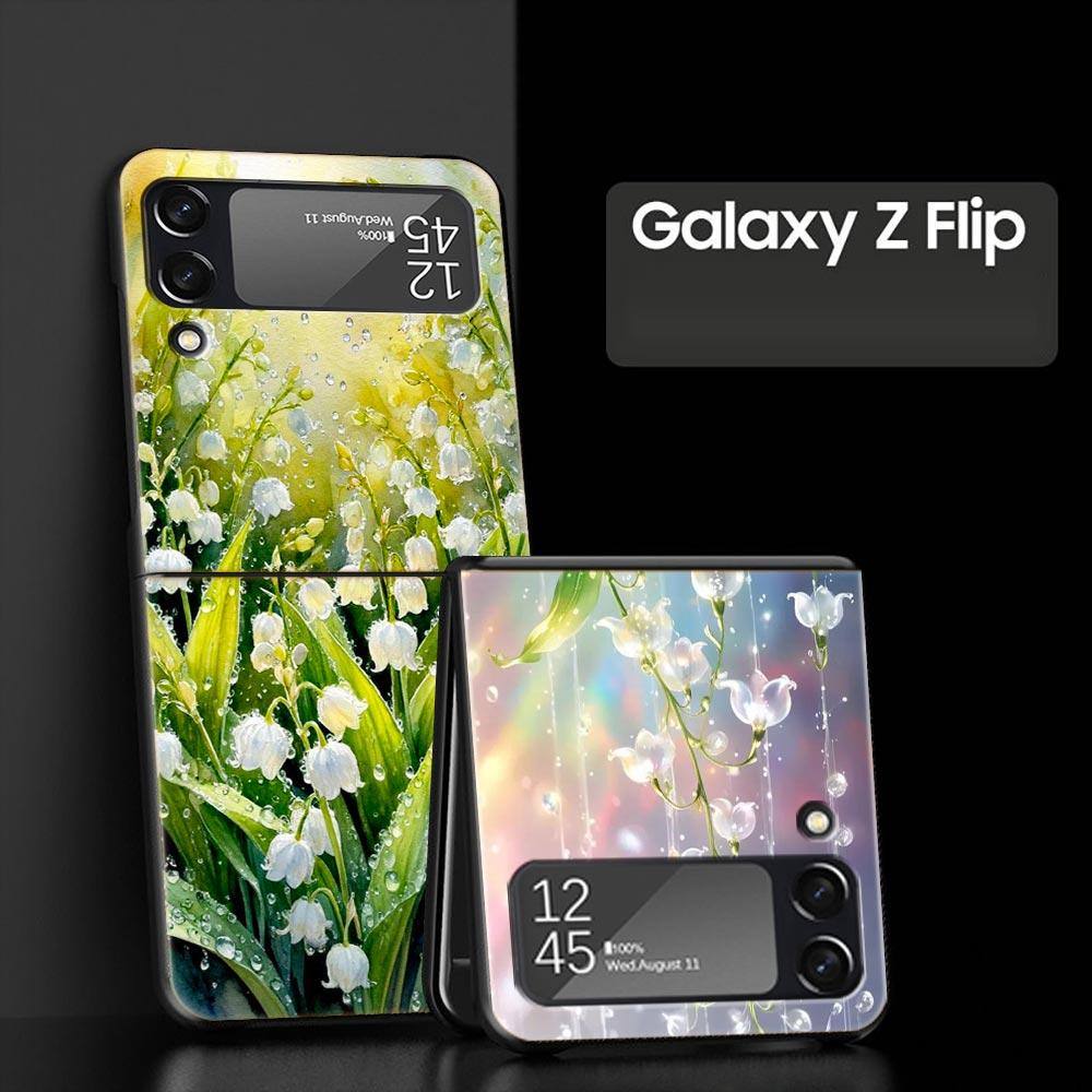 Maiglöckchen Klar Floral Hart-PC Handyhülle Für Samsung Galaxy Z Flip 7 6 5 4 Schwarze Abdeckung Für Galaxy Z Flip3 Faltbare Tasche
