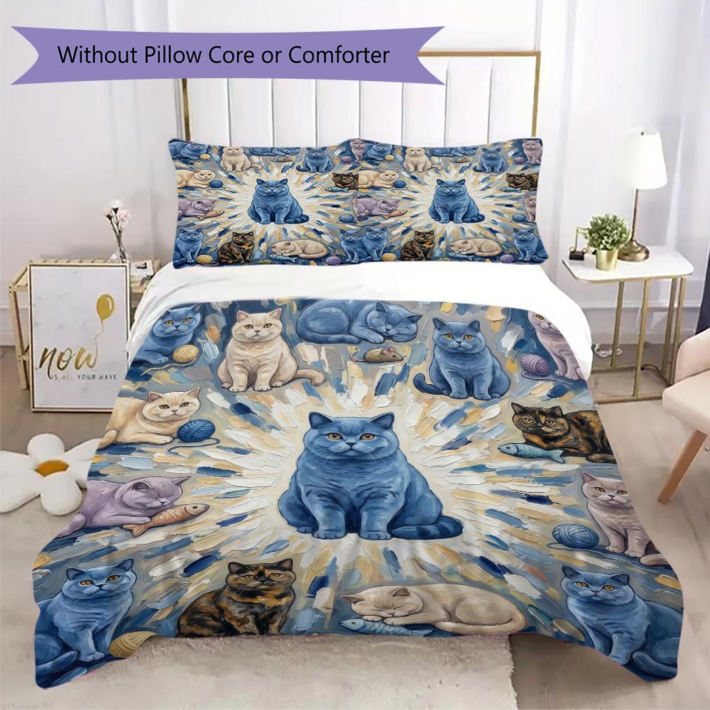 Vibrant Mandala Cats Pattern Bedding uilt Set uilt Cover Pillowcase Home Decoration Birthday Gift (1 * duvet cover + 2 * pillowcase without core)