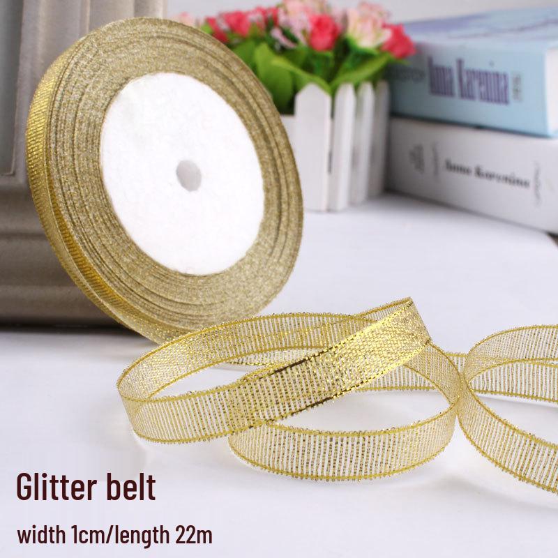 Satin Ribbon with Silver and Gold Glitter for Cake Decoration and Packaging