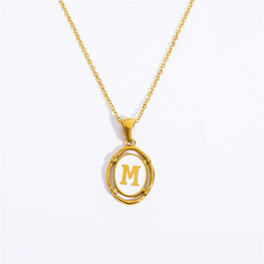 Color Retention 26 Letter Pendant Oval Necklace Necklace 26 Letter Electroplated Real Gold