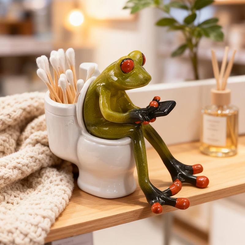 1 Stück Weihnachten Halloween Täglich Fantasy Frosch Toiletten Stifthalter Zahnstocher Wattestäbchen Harz Schreibtisch-Organizer mit Smartphone- und Wattestäbchenhalter