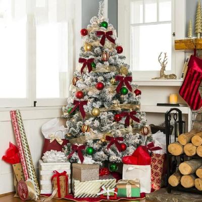 24PCS Home Decoration Small Red Velvet Christmas Bows with Cable Tie Textured Christmas Tree Bows Rustic Gift Wrap Bow Door
