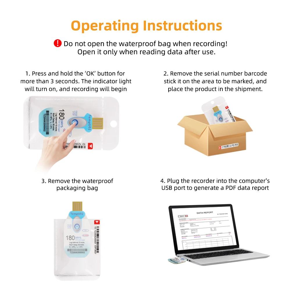 USB Temperature Data Logger Single Use Temp Record 18000 Data Capacity Freezer Logger 60/90/120/180 Days For Cold Chain Storage