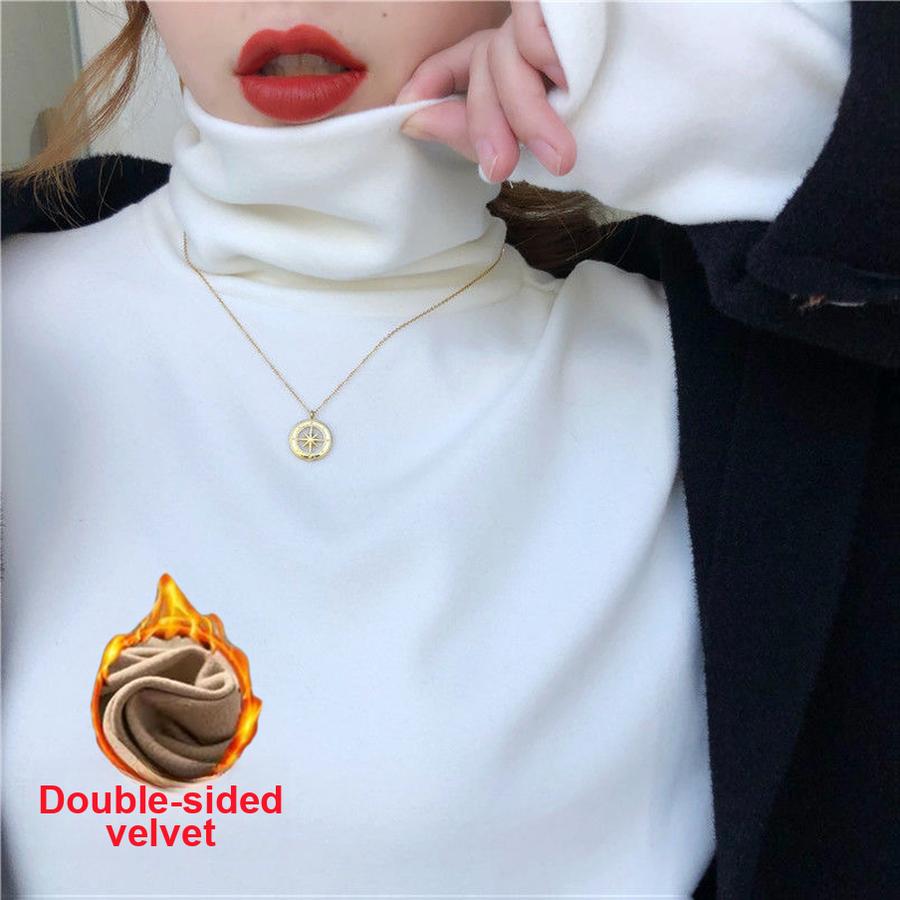 Double-Sided Fleece High Neck Base Layer Women's Autumn Winter New Slim Fit Trendy Inner Wear Thick Warm Long Sleeve T-Shirt Women