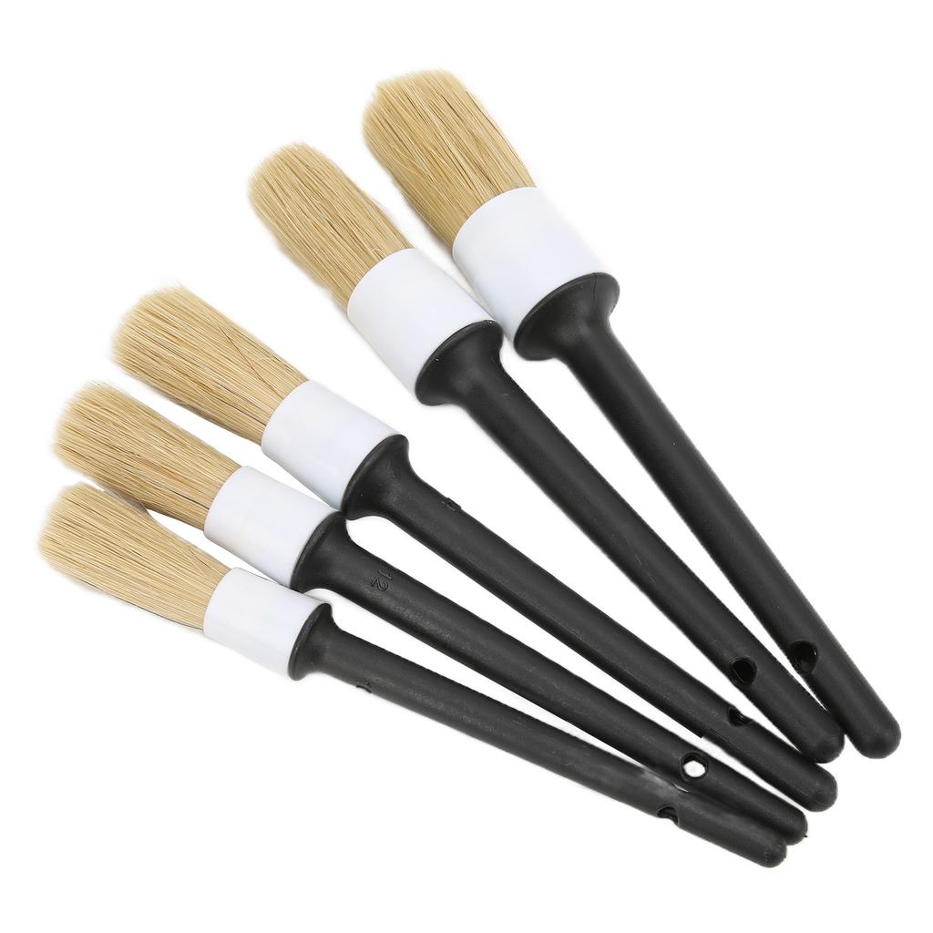 5pcs Auto Detailing Brush Set for Cleaning Car Interior Exterior Engine Exhaust Leather SeatWhite Grey