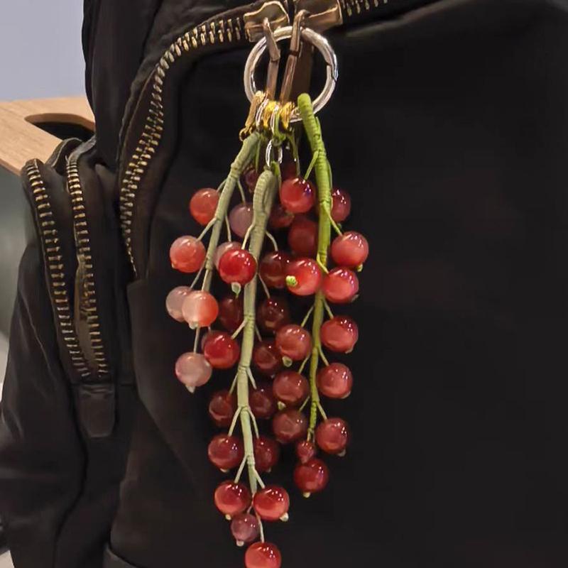 DIY Hand Geweven Druiven Kralen Tas Hanger voor Vrouwen Prachtige Rood Paarse Kralen Auto Sleutel Creatief Decoratie Accessoire Tas Hanger rood