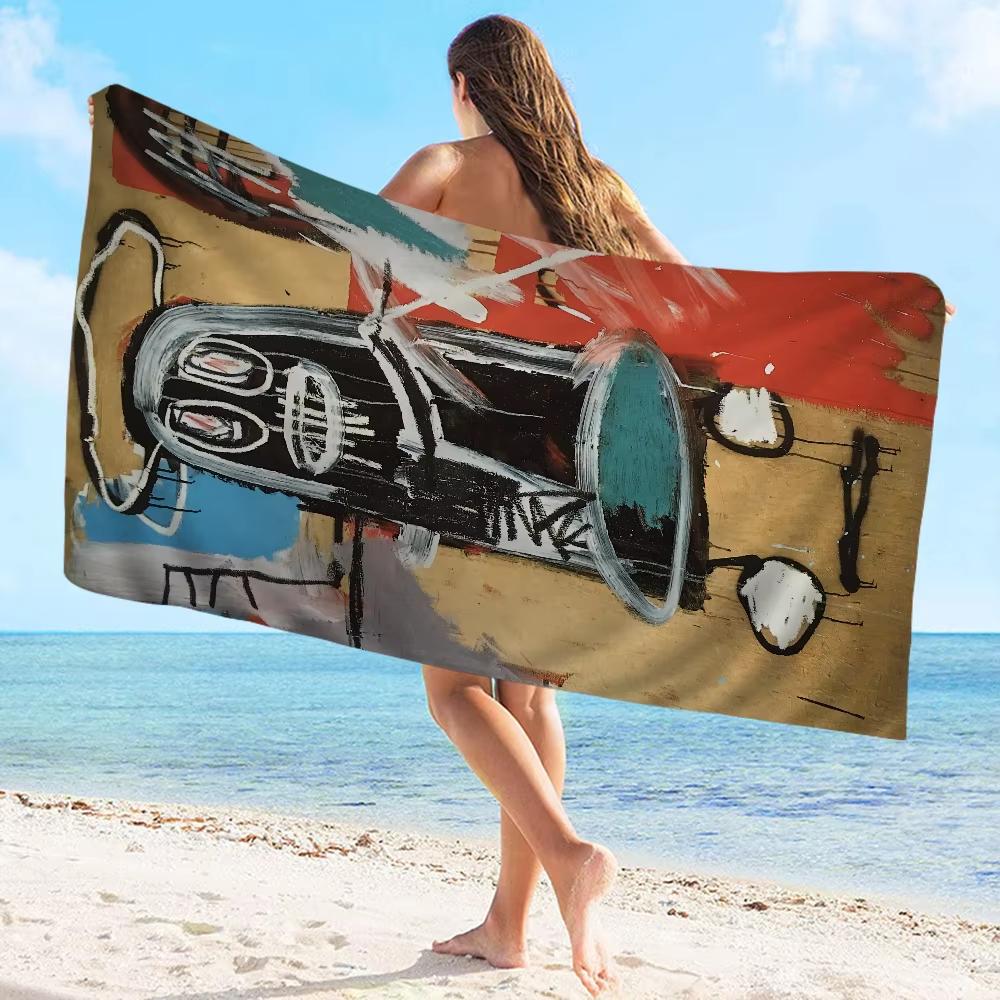 Jean Michel Basquiat Kunst Graffiti Grote Microvezel Strandlakens Sneldrogend Zand Strandlakens Zwembad Handdoek voor Reizen Zwembad Yoga W100*H180(CM)