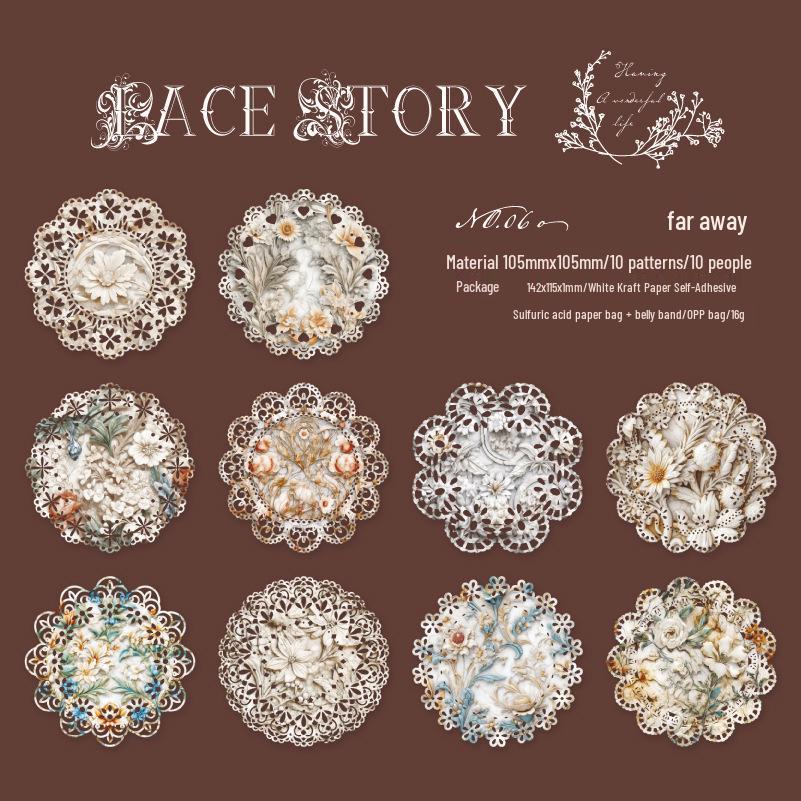 Lace Story Retro White Kraft Paper Stickers for Bullet Journal Decoration