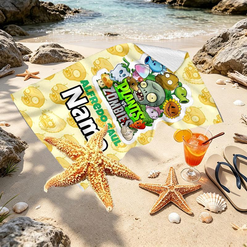 Custom Name Personalized Plants vs. Zombies Print Beach Towel, for Trip Camping Beach Party Home Decor, Birthday Gift for Family & Friends