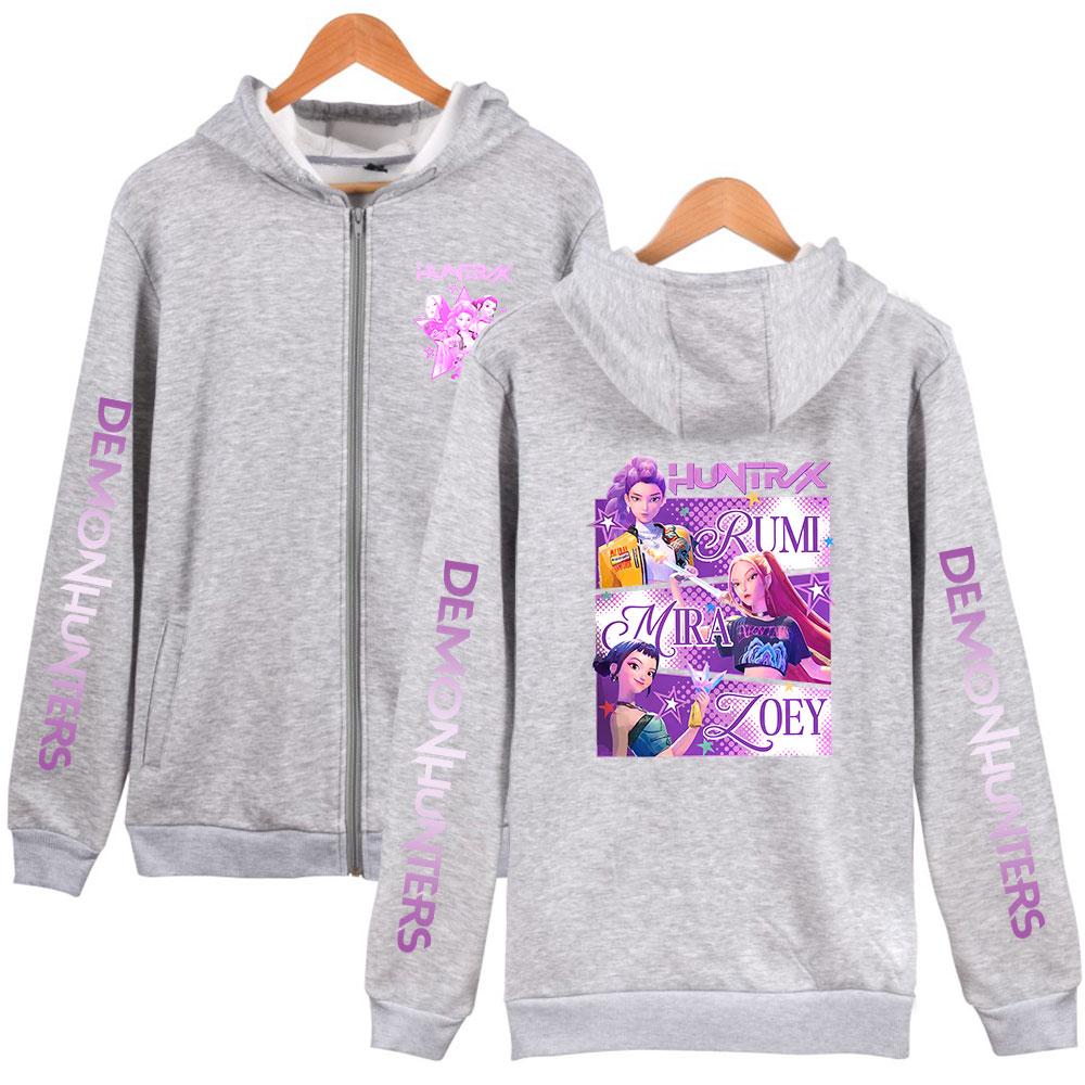 Fashion KPop Demon Hunters Zipper Hoodies Men Women Hip Hop Zip Up Sweatshirt Plus Size Street Wear