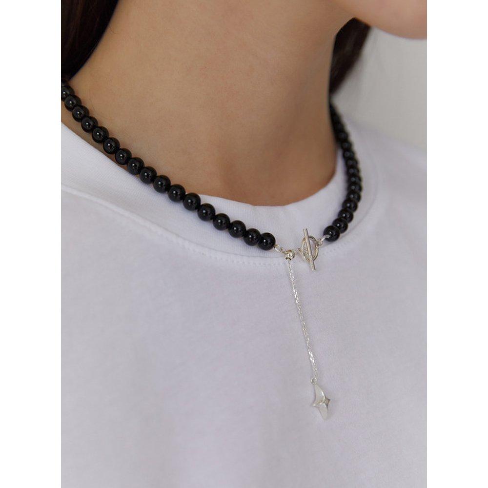 (925 Silver) Star Toggle 6mm Onyx Necklace Nz2104