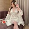 Spring and summer ice silk suspender sexy nightdress women's thin silk sex pajamas nightgown loungewear lace two-piece set