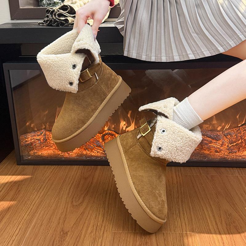 Dicksöhlige erhöhende Schneestiefel Damen 2025 neu Winter bequem und vielseitig Temperament kurze Stiefel kleine warme Baumwollstiefel