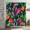 Colorful Floral Shower Curtain With Green Leaves Modern Bathroom Decor For Home Decoration Gift Idea