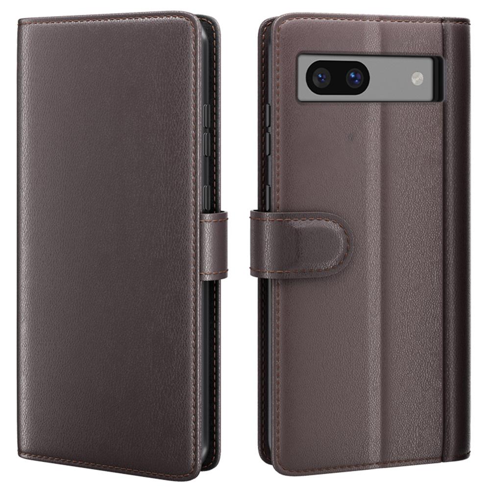 

For Google Pixel 7a Phone Cases Genuine Split Leather Wallet Mobile Cover Stand Brown