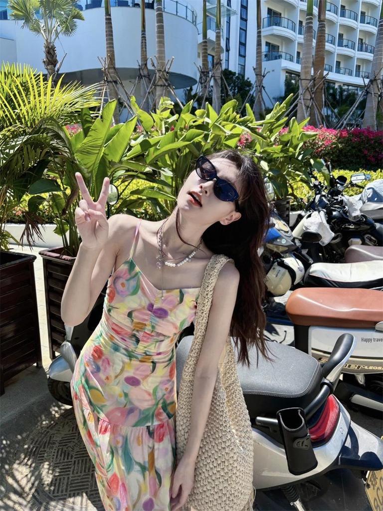 Seaside Chic Floral Spaghetti Strap Maxi Dress
