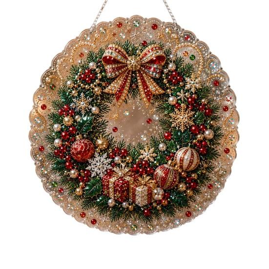 Decorative Christmas Tree Baubles Faux Pearl Art Kit, DIY Rhinestone Gem Painting Craft, Santa Festive Home Decor Items Stocking Elk Pattern