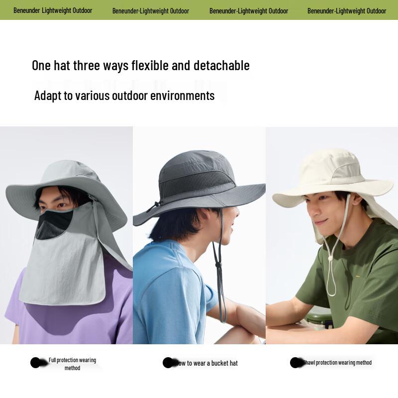 Beneunder Unisex Sun Protection Bucket Hat with Face Mask