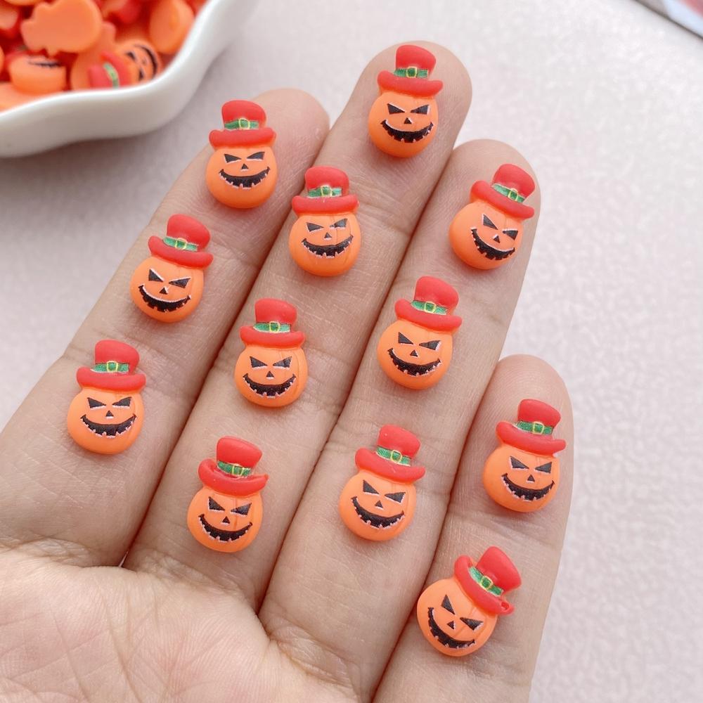 30Pcs New Cute Resin Halloween Pumpkin, Ghost, Cat Series Flat Back Ornament Jewelry Making Manicure Hairwear Accessories