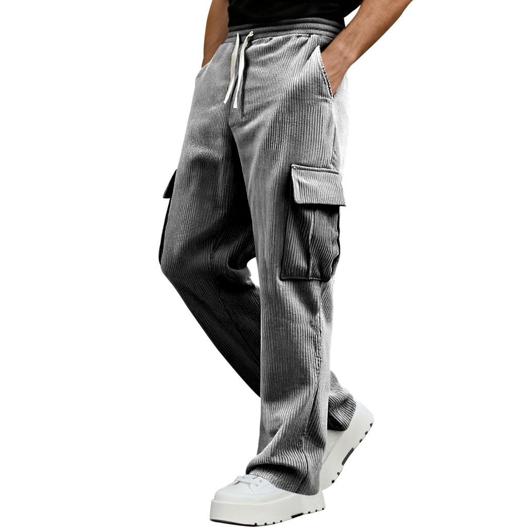 Men's American Retro Workwear Casual Sportswear Pants, Men's Loose Straight,leg Wide,leg Corduroy Trousers