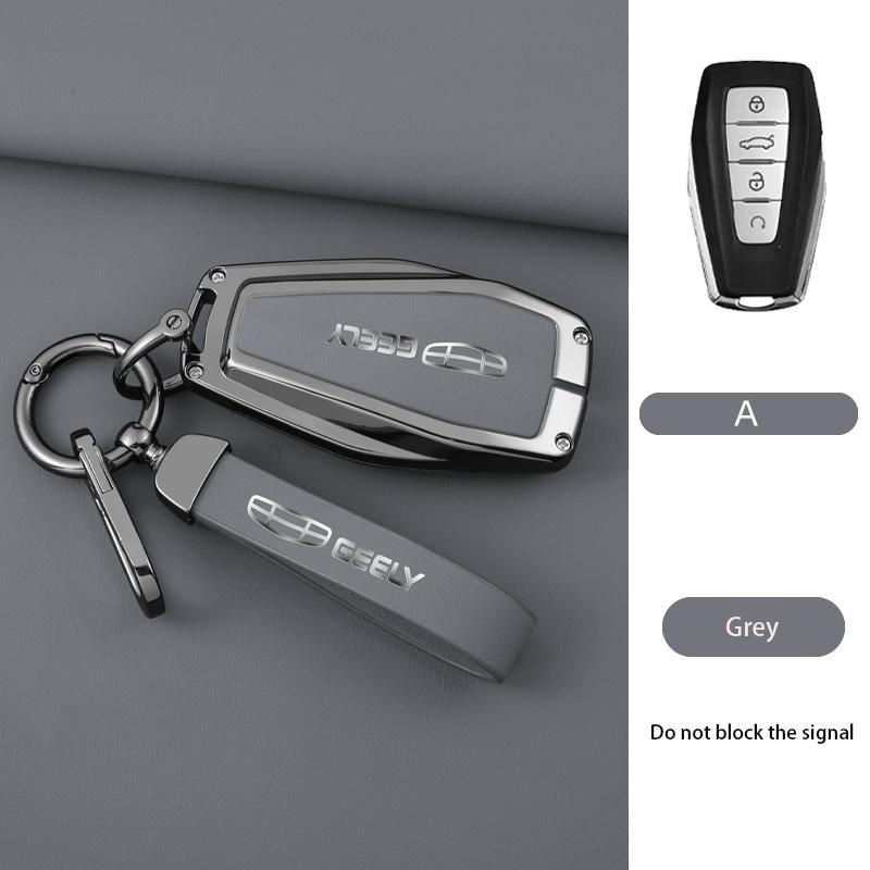

Zinc Alloy Leather Car Key Fob Cover Case Shell Holder Set For Geely Coolray X6 Emgrand Global Hawk Gx7 Remote Accessories