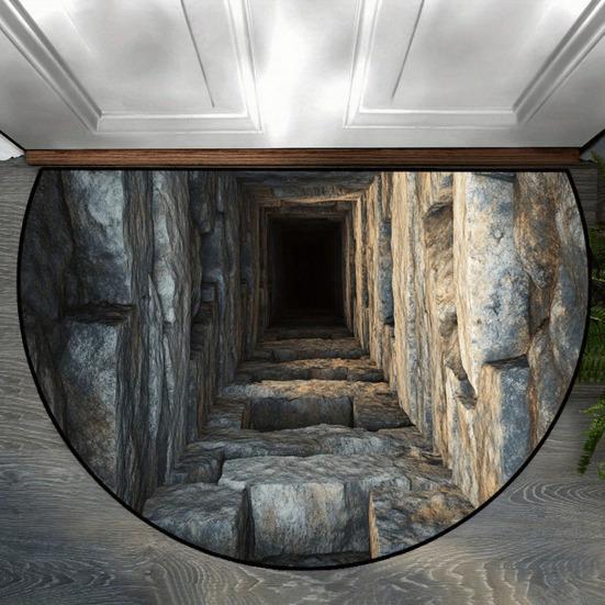 Floor Mat Semicircle Non-Slip Decorative 3D Illusion Realistic Burrow Rug Entryway Living Room Bedroom Fade-Resistant Area Mat