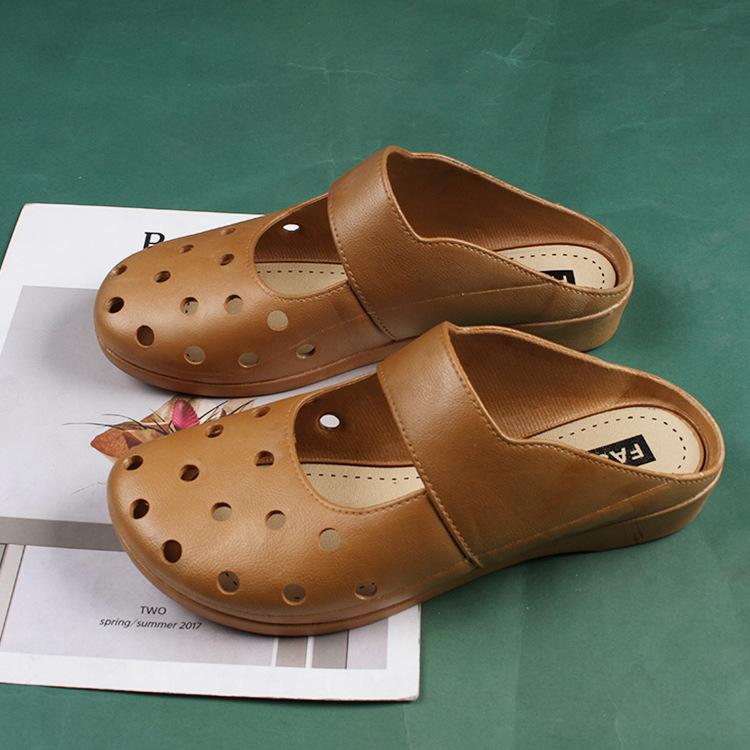 Heli Shark's New Fashion Bag Head Hollow Hole Shoes Flat Women's Spring and Summer Home Wear Casual Half Slippers