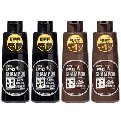 GDS Black Hair Just One Time Dye Shampoo Premium 300 (300ml X 2 Bottles) + 12 Plastic Gloves / Gray Hair Cover Dye Shampoo