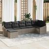 7 Piece Sofa Set with Cushions Light Grey Poly Rattan