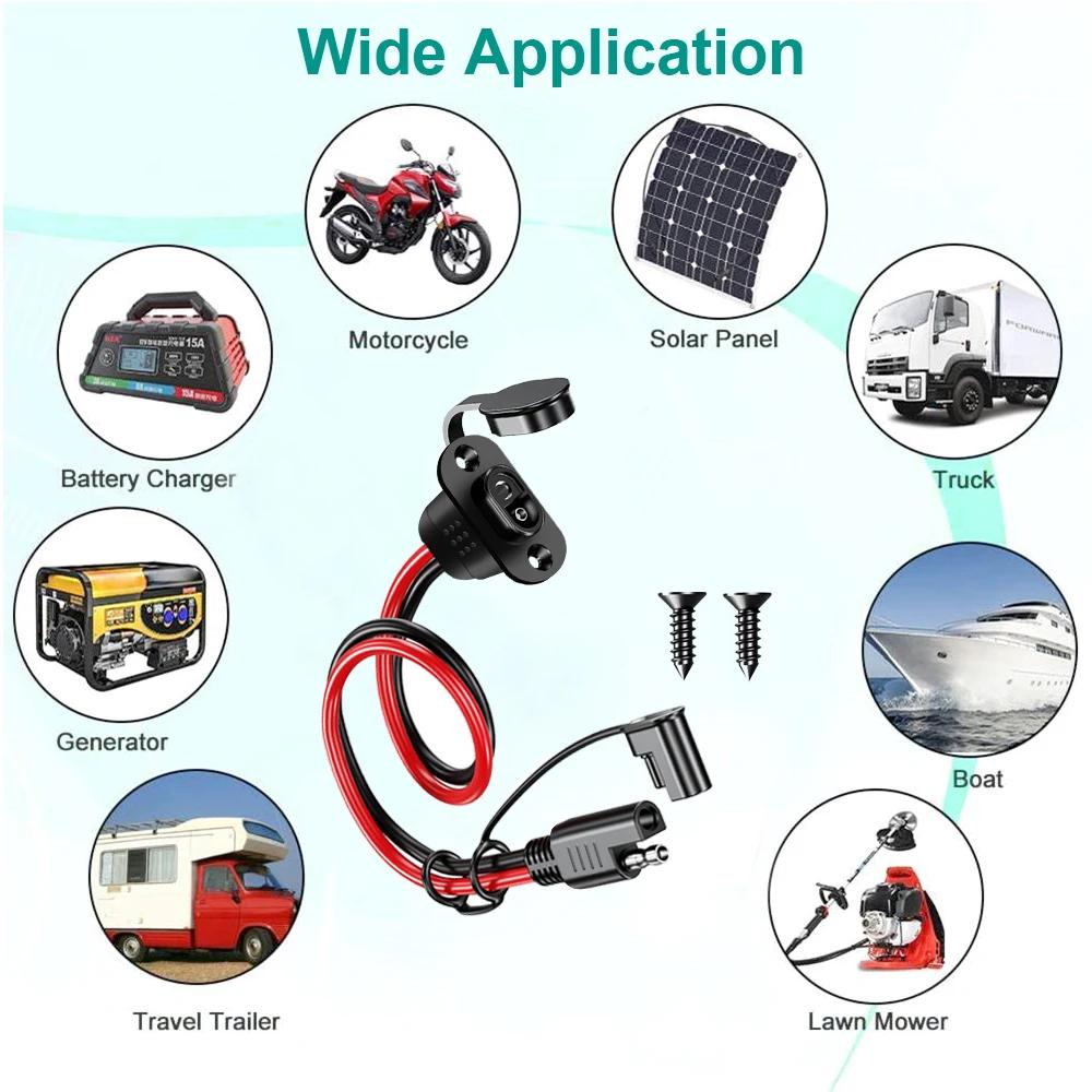 12 AWG Power Socket Sidewall Port Compatible with SAE Quick Connect Solar Panel Weatherproof for Generator Battery Charger