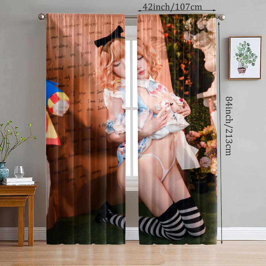 Pure and innocent girl printed curtains, pole bag curtains, bedroom and living room, home decoration, room decoration