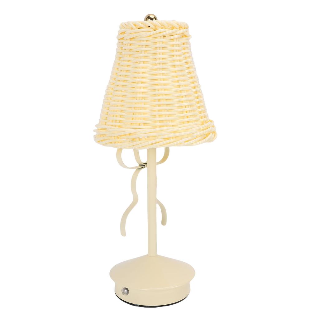 Table Lamp Touch Dimming 3 Color Temperatures Cordless Rechargeable Vintage PC Rattan Bedside Lamp with Bow for Bedroom Dinning Room
