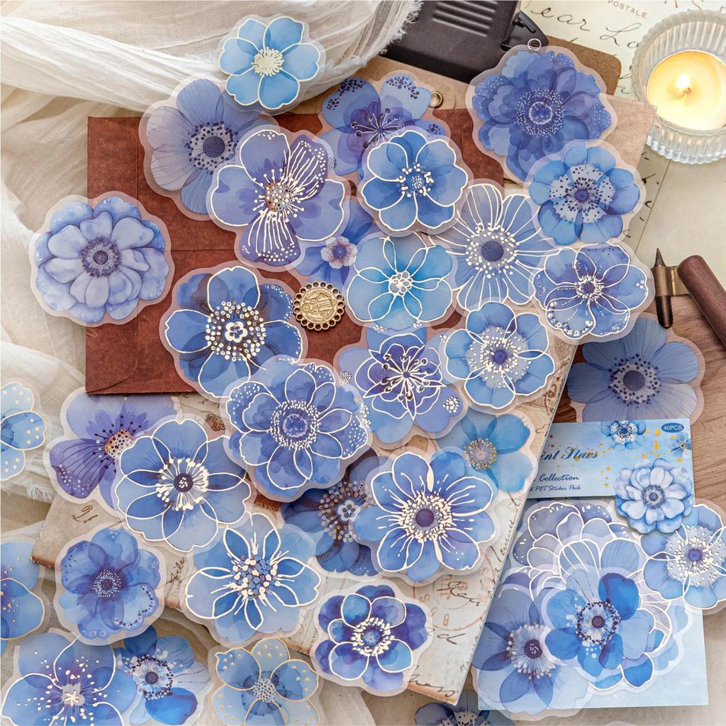 Zolarkar Flower Large Pack of Foil Flake Floral Collage Planner Diary Stickers, 240, Stamped, Watercolor-Style Stickers, Semi-Transparent PET,