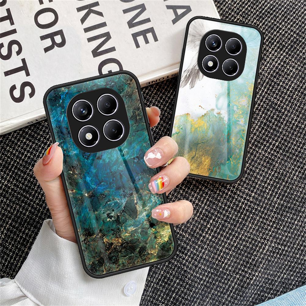 For Xiaomi Redmi Note 14 Pro 4G Case Marble Pattern Tempered Glass+PC+TPU Protective Phone Cover