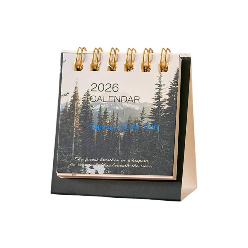 HX6F 2026 Desk Calendar Twin-Coil Binding 19 Month Paper Calendar 06/2026 to 12/2026