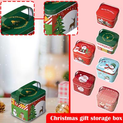 Christmas Tinplate Box With Handle Gift Storage Jar Decorative Gift Box Candy Jar Cookie Jar