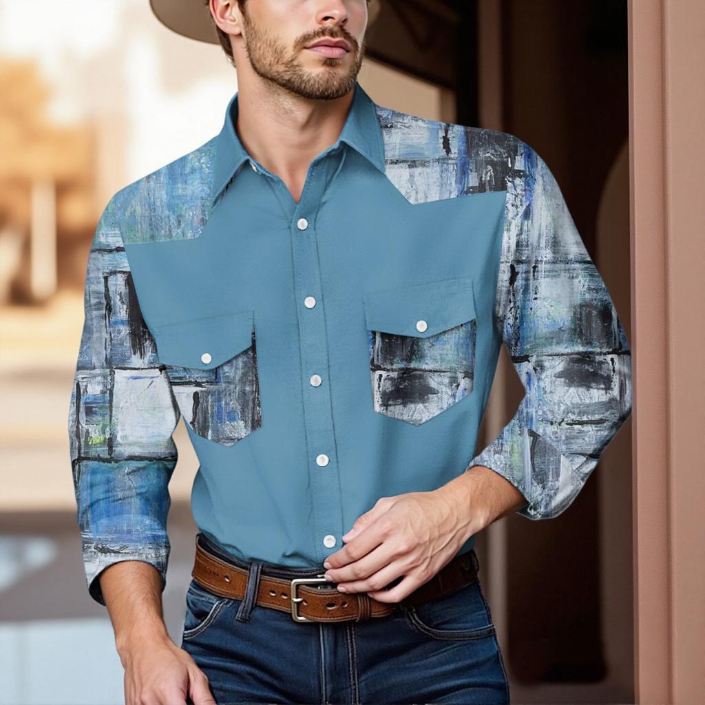 Top Casual de Solapa y Largo hasta el Hombro de Manga Larga para Hombre